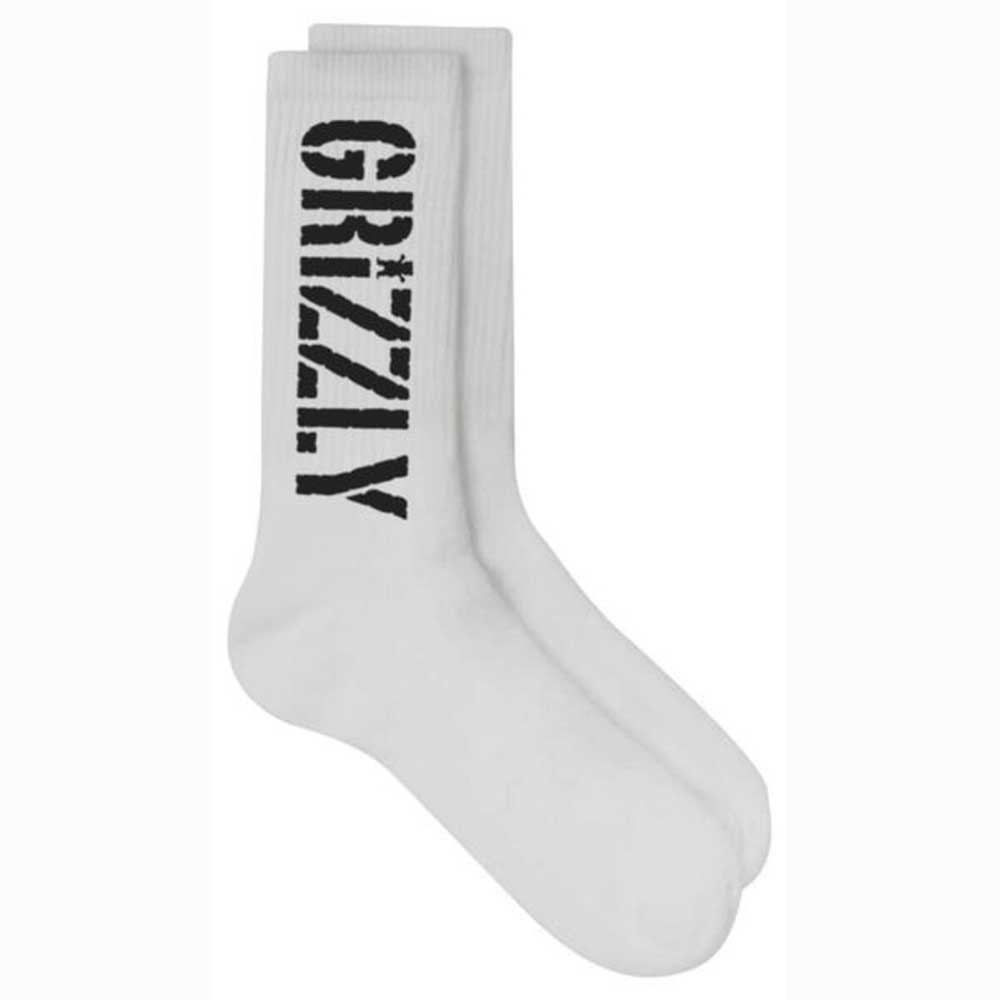 Grizzly Stamp White Socks